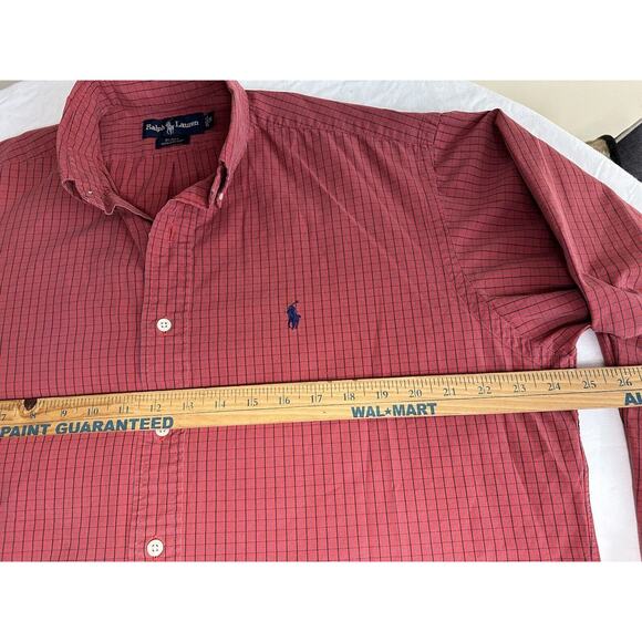 Ralph Lauren Men's Button Up Shirt, Blake Medium Red/Blue Check Navy Pony Preppy - Picture 6 of 10